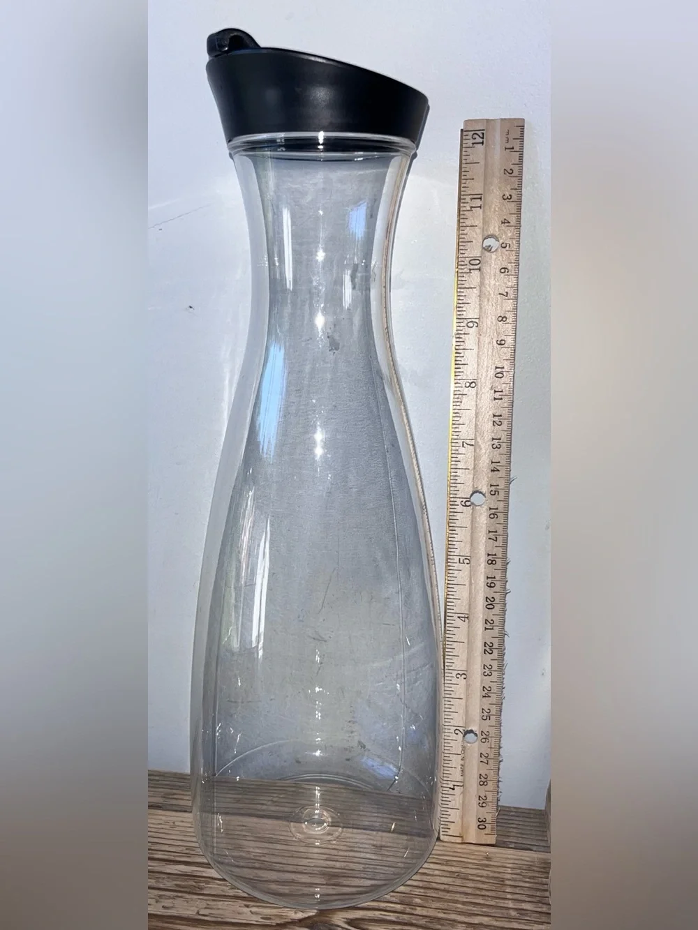 Clear Plastic Carafe with Black Pour-Top lid for infused Water, juice, iced tea